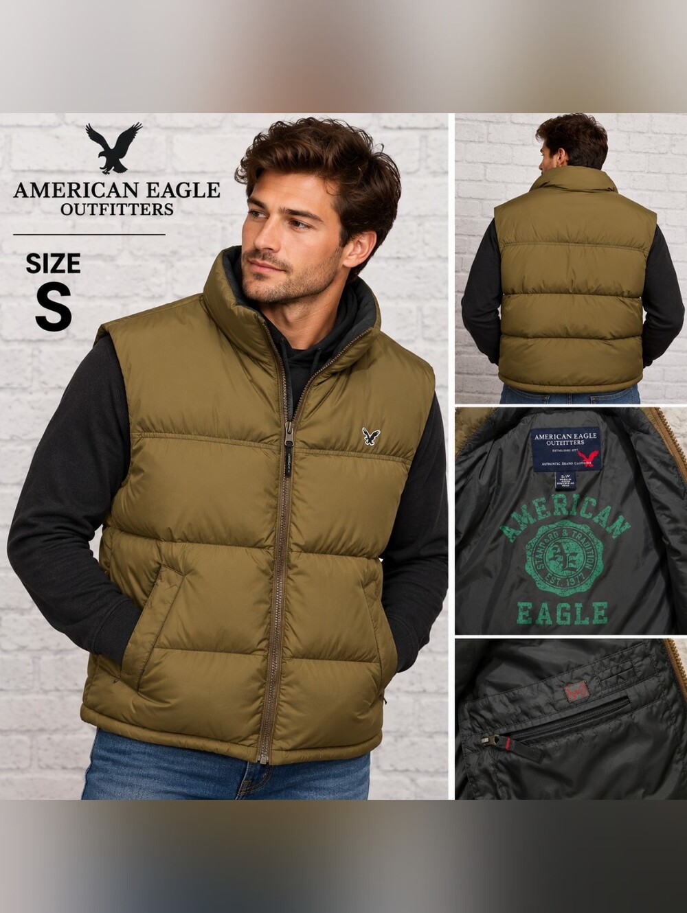 American Eagle Outfitters Men’s Light Brown Puffer Vest Size Small